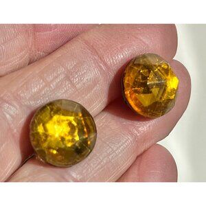 Vintage Amber-Like Gemstone Stud Earrings With Metal Backing – .5” Diameter